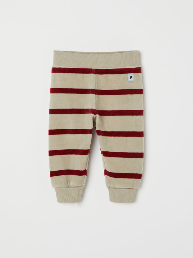 Red Striped Velour Baby Trousers from the Polarn O. Pyret baby collection. Ethically produced kids clothing.