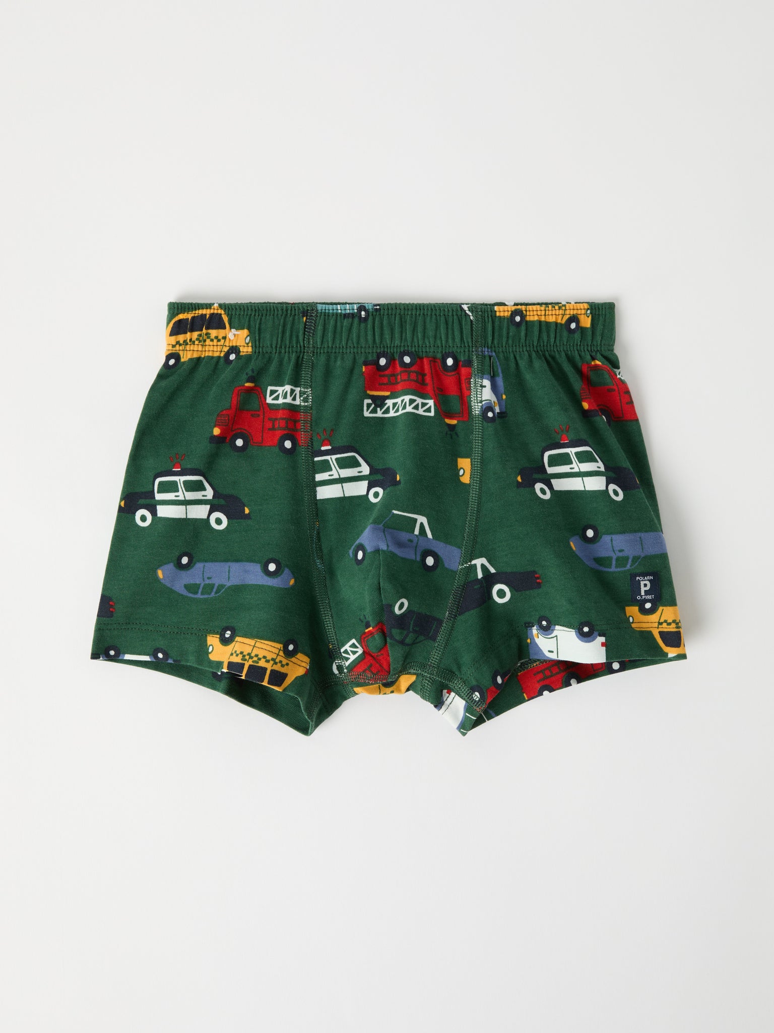 Organic Cotton Car Print Boys Boxers from the Polarn O. Pyret kidswear collection. Nordic kids clothes made from sustainable sources.