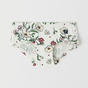 Festive Floral Print Girls Hipster Briefs from the Polarn O. Pyret kidswear collection. Nordic kids clothes made from sustainable sources.