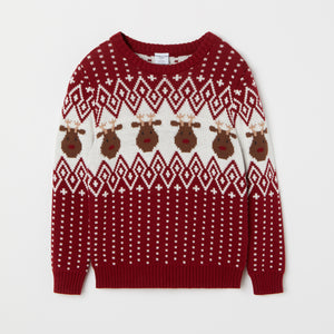 Red Reindeer Fairisle Kids Jumper from the Polarn O. Pyret kidswear collection. Nordic kids clothes made from sustainable sources.