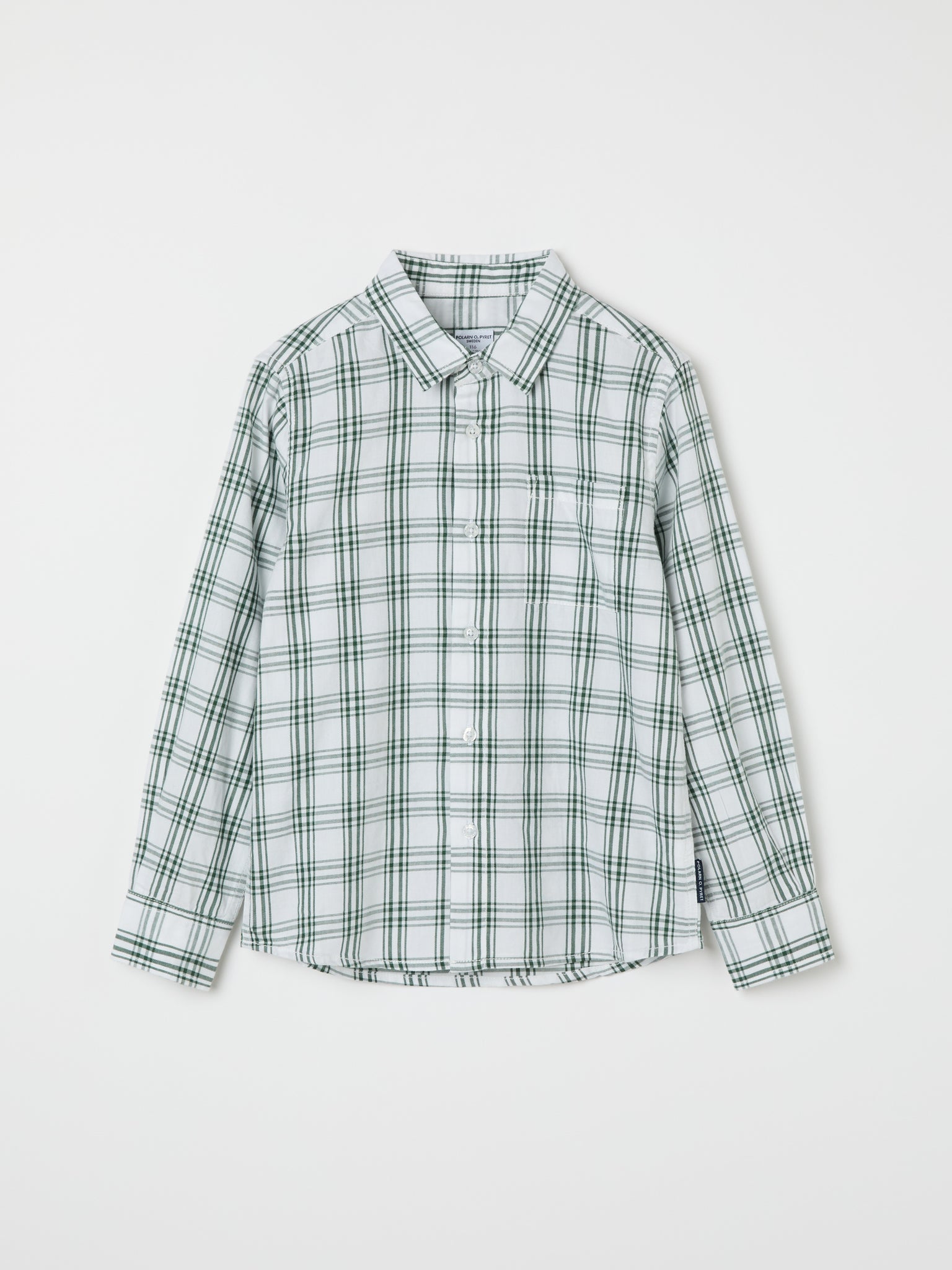 Green Cotton Checked Kids Shirt from the Polarn O. Pyret kidswear collection. Nordic kids clothes made from sustainable sources.