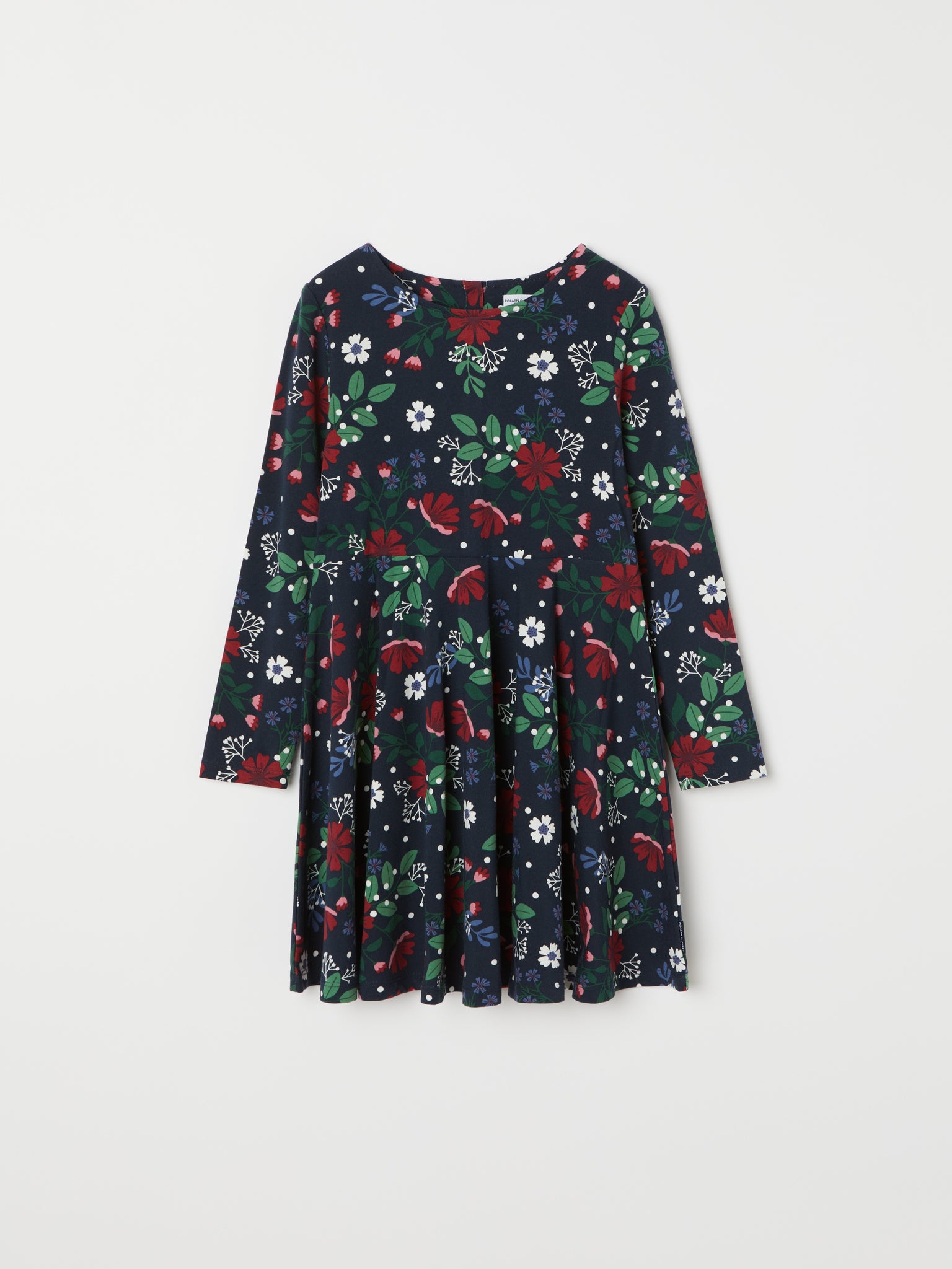 Blue Festive Floral Print Kids Dress from the Polarn O. Pyret kidswear collection. Ethically produced kids clothing.