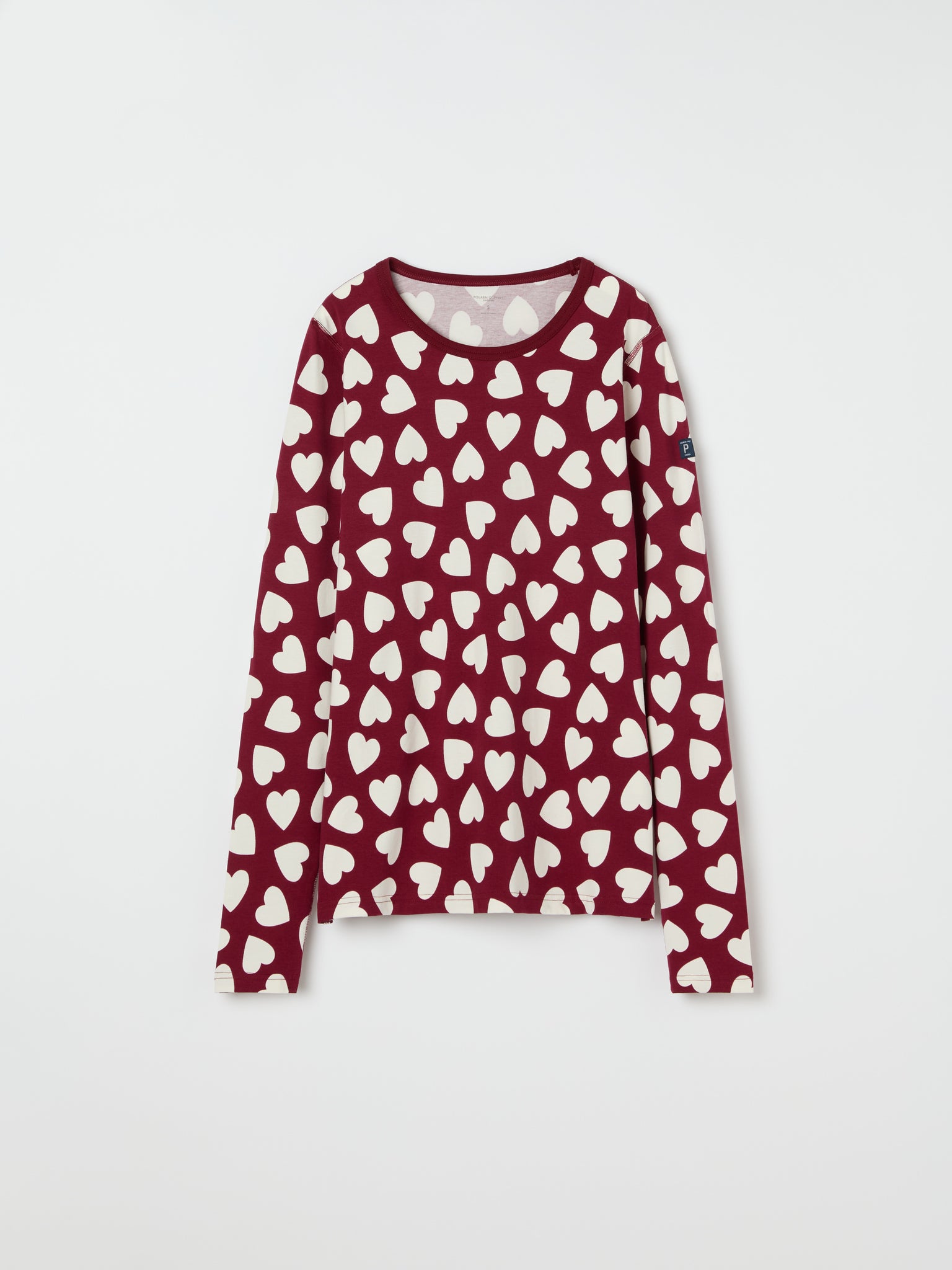 Heart Print Adult  Pyjamas from the Polarn O. Pyret adult collection. Nordic kids clothes made from sustainable sources.