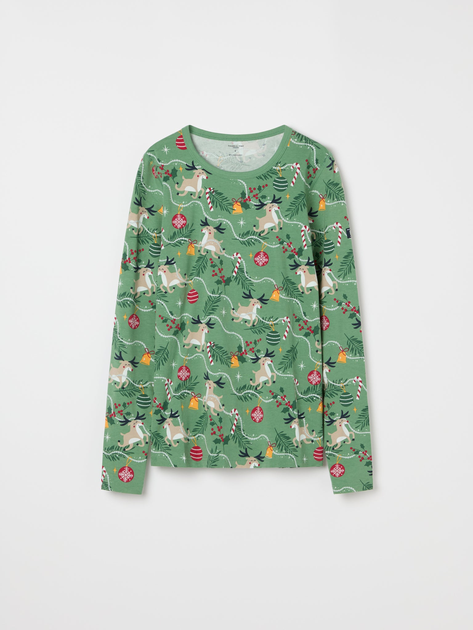 Organic Reindeer Print Adult Pyjamas from the Polarn O. Pyret adult collection. Nordic kids clothes made from sustainable sources.