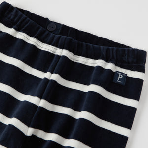 Navy Striped Velour Leggings from the Polarn O. Pyret kidswear collection. Nordic kids clothes made from sustainable sources.