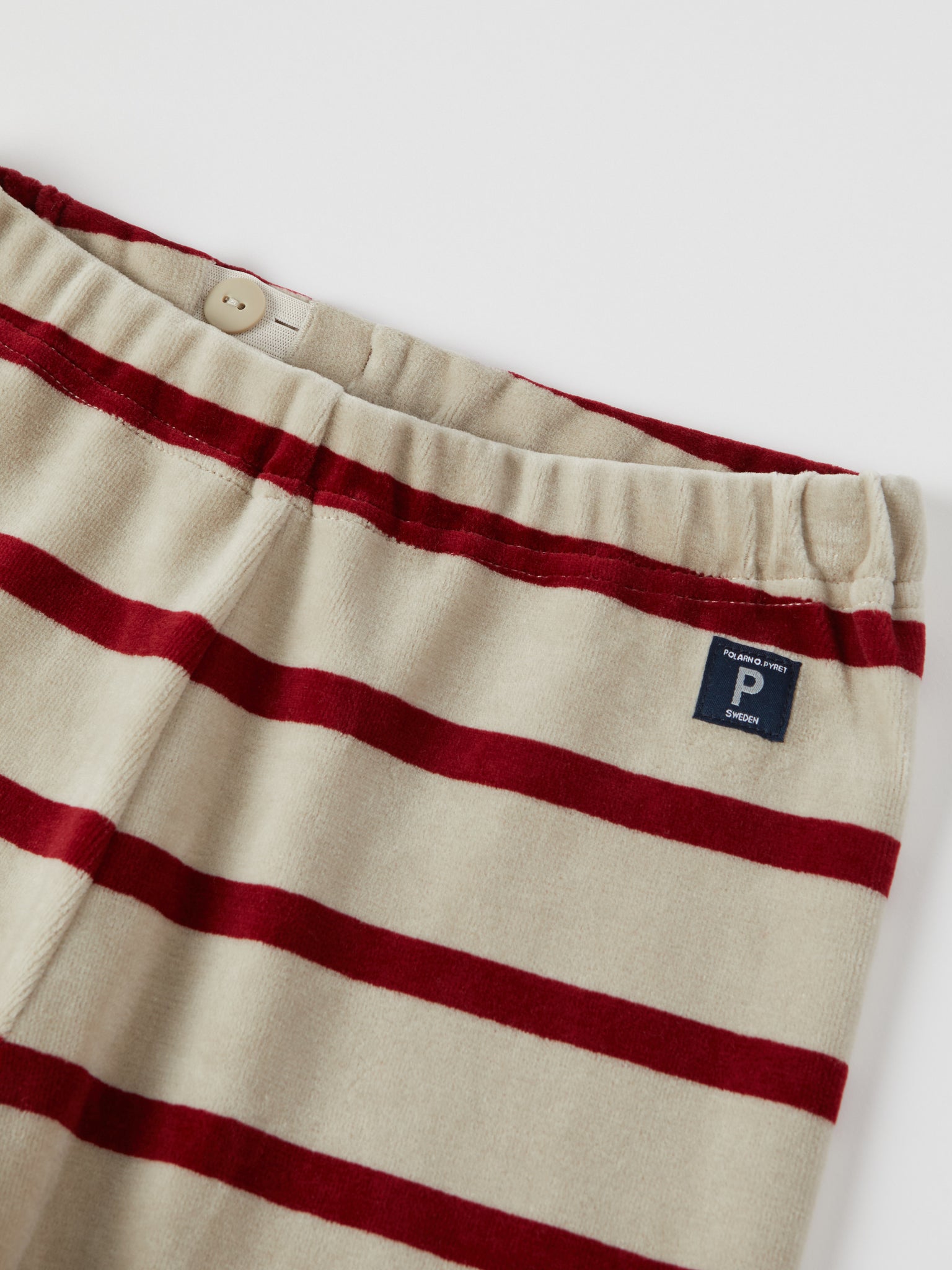 Red Striped Velour Leggings from the Polarn O. Pyret kidswear collection. Ethically produced kids clothing.