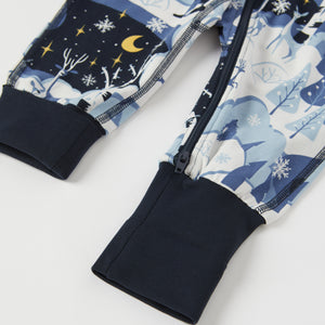 Winter Forest Print Baby Sleepsuit from the Polarn O. Pyret baby collection. Nordic kids clothes made from sustainable sources.