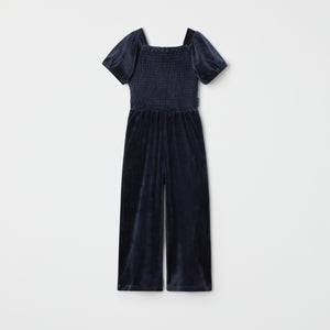 Navy Velour Kids Jumpsuit from the Polarn O. Pyret kidswear collection. Ethically produced kids clothing.