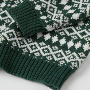 Green Kids Fairisle Jumper from the Polarn O. Pyret kidswear collection. Nordic kids clothes made from sustainable sources.