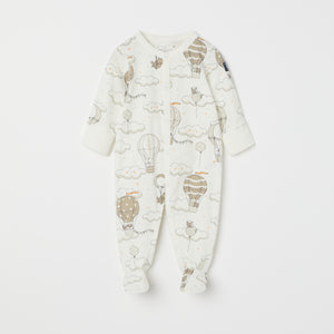 Balloon Print Baby Sleepsuit from the Polarn O. Pyret baby collection. Clothes made using sustainably sourced materials.