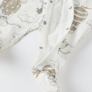 Balloon Print Baby Sleepsuit from the Polarn O. Pyret baby collection. Clothes made using sustainably sourced materials.