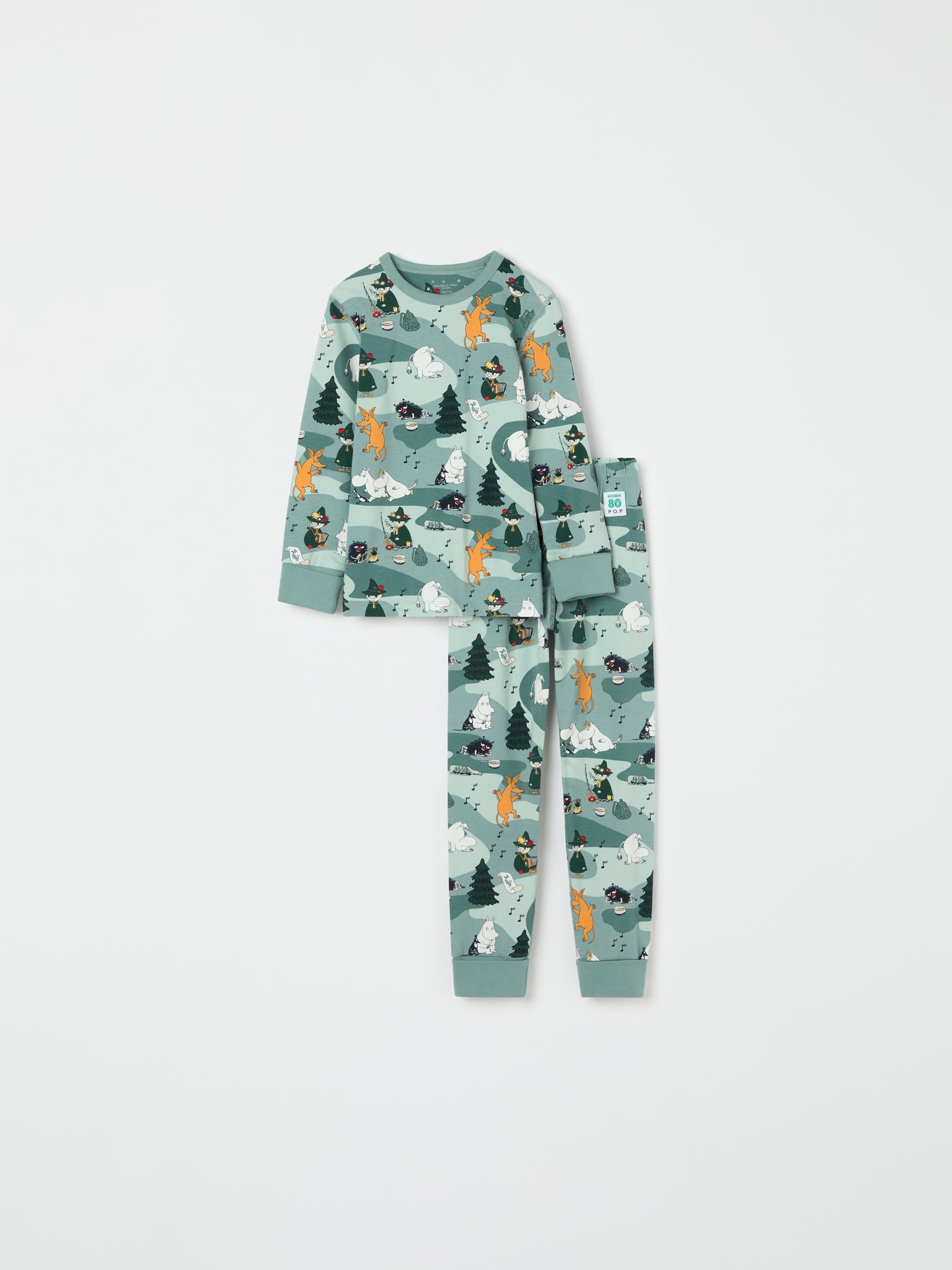 Moomin Print Kids Pyjamas from the Polarn O. Pyret kidswear collection. Clothes made using sustainably sourced materials.