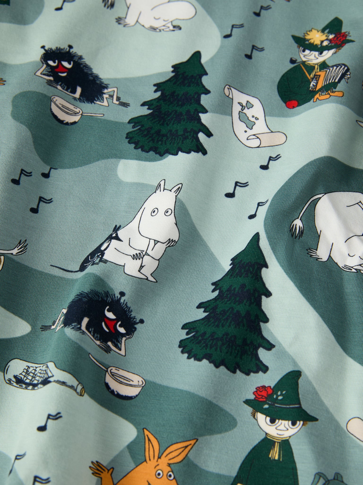 Moomin Print Kids Pyjamas from the Polarn O. Pyret kidswear collection. Clothes made using sustainably sourced materials.