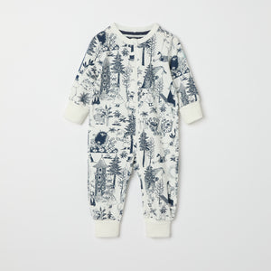 Moomin Print Cotton Baby Sleepsuit from the Polarn O. Pyret baby collection. Clothes made using sustainably sourced materials.