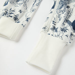 Moomin Print Cotton Baby Sleepsuit from the Polarn O. Pyret baby collection. Clothes made using sustainably sourced materials.