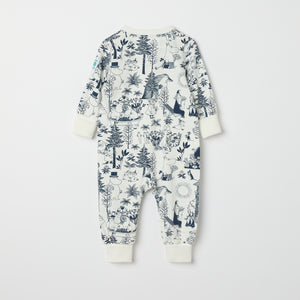 Moomin Print Cotton Baby Sleepsuit from the Polarn O. Pyret baby collection. Clothes made using sustainably sourced materials.