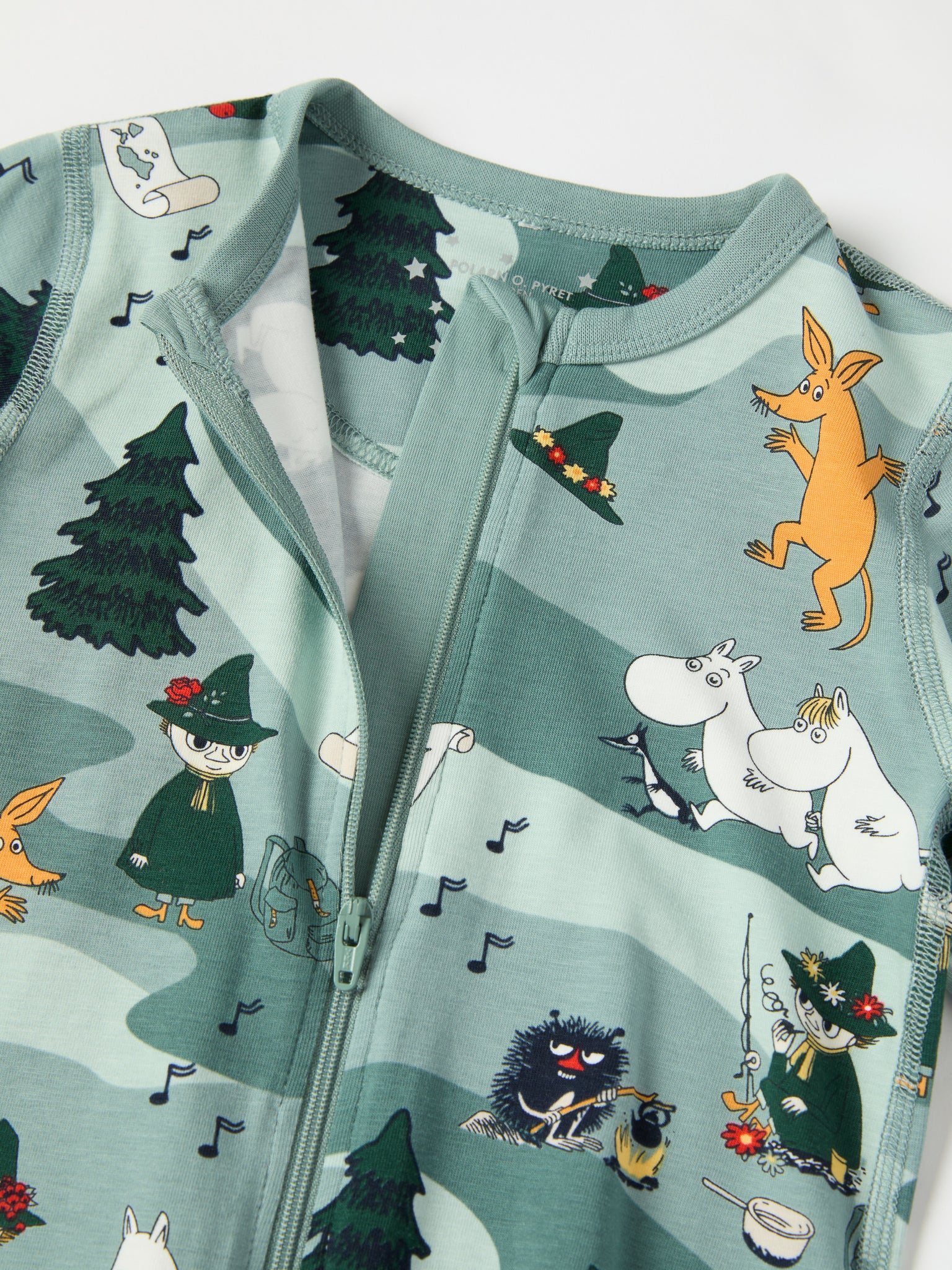 Moomin Print Baby Sleepsuit from the Polarn O. Pyret baby collection. Nordic kids clothes made from sustainable sources.