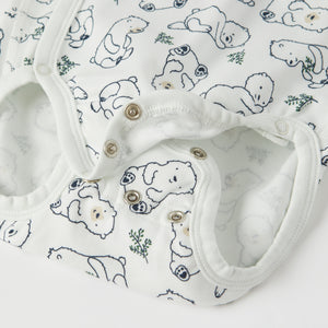 Bear Print Wraparound Babygrow from the Polarn O. Pyret baby collection. Clothes made using sustainably sourced materials.