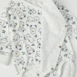 Bear Print Wraparound Babygrow from the Polarn O. Pyret baby collection. Clothes made using sustainably sourced materials.