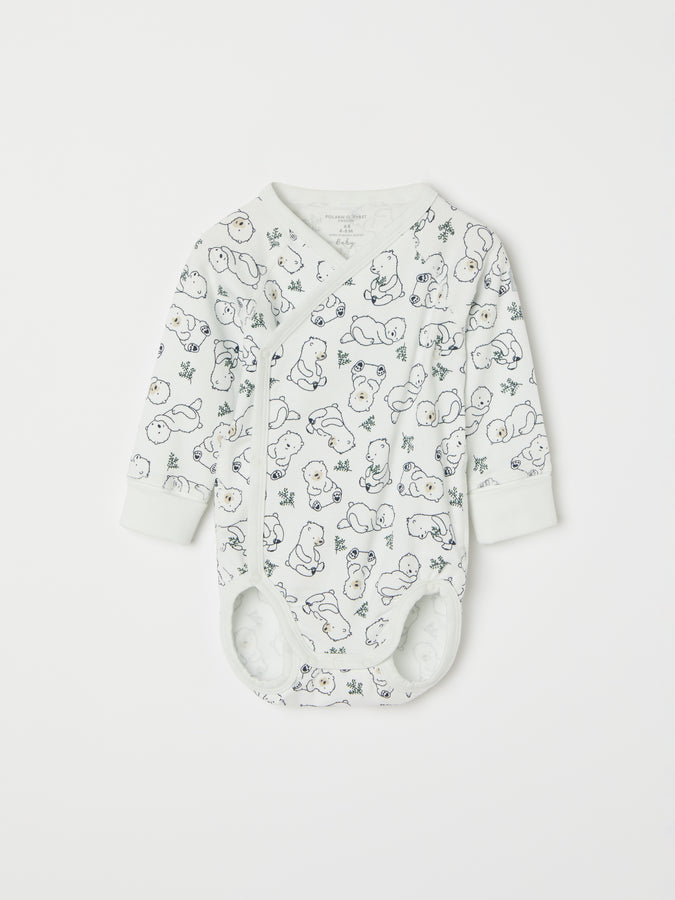 Bear Print Wraparound Babygrow from the Polarn O. Pyret baby collection. Clothes made using sustainably sourced materials.