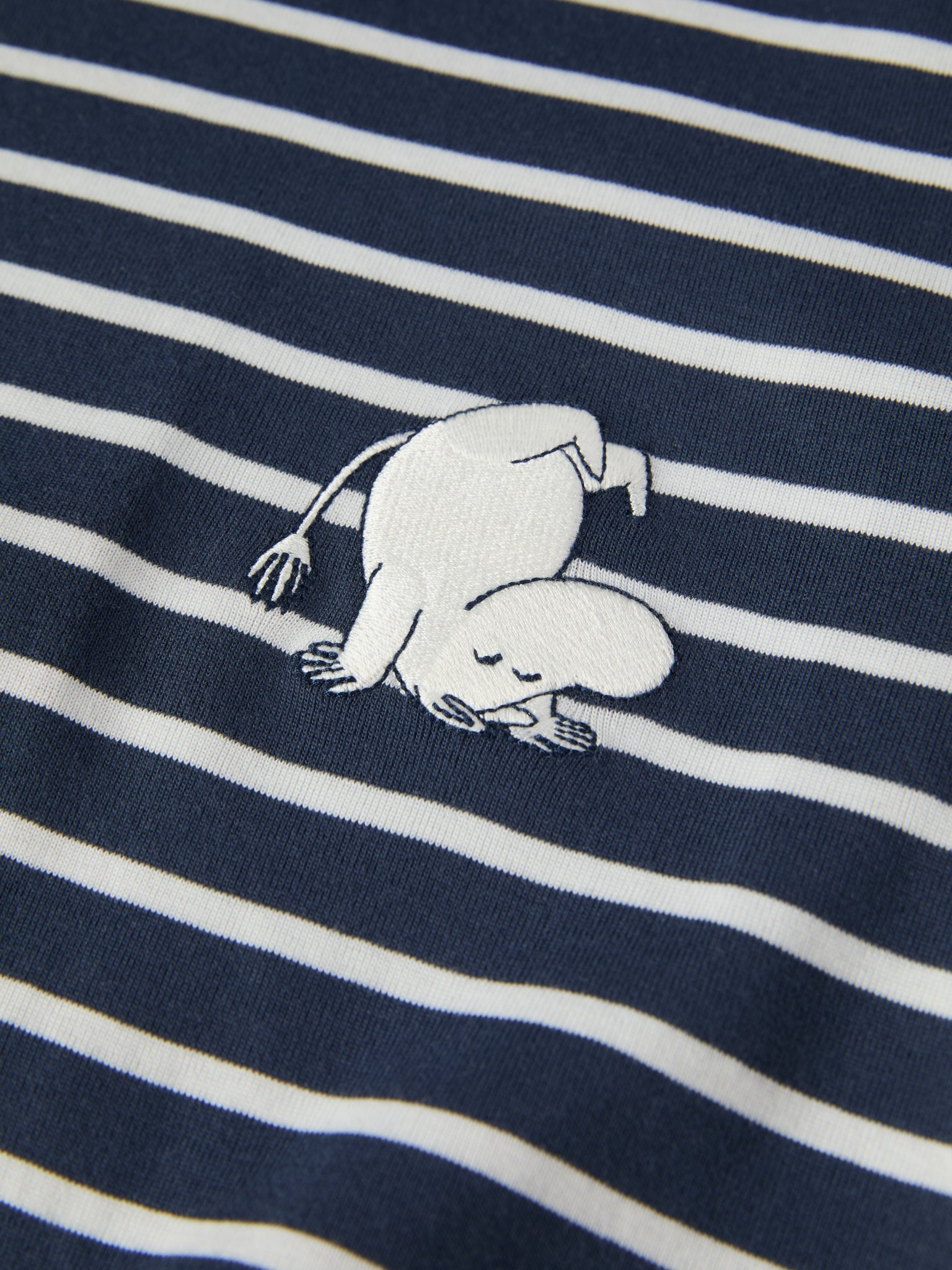 Striped Moomin Adult Pyjamas from the Polarn O. Pyret adult collection. Clothes made using sustainably sourced materials.