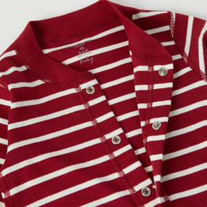 Red Striped Baby Sleepsuit from the Polarn O. Pyret baby collection. Ethically produced kids clothing.