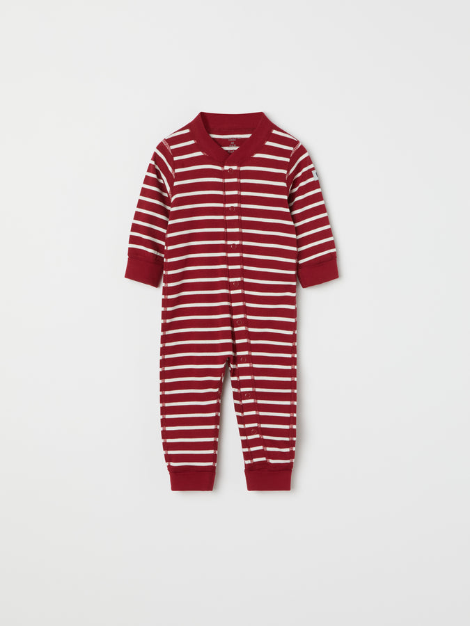 Red Striped Baby Sleepsuit from the Polarn O. Pyret baby collection. Ethically produced kids clothing.