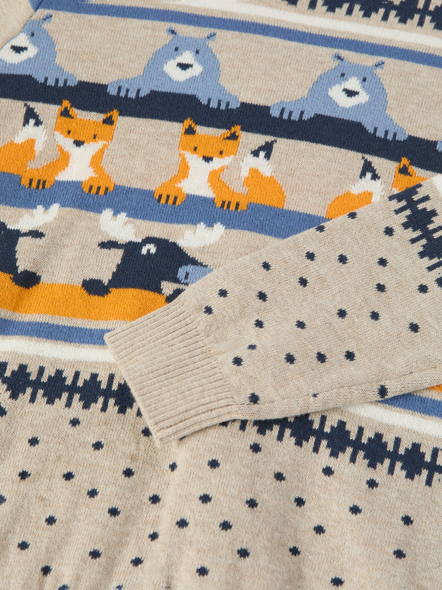 Beige Nordic Animal Kids Jumper from the Polarn O. Pyret kidswear collection. Nordic kids clothes made from sustainable sources.