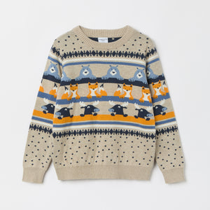 Beige Nordic Animal Kids Jumper from the Polarn O. Pyret kidswear collection. Nordic kids clothes made from sustainable sources.