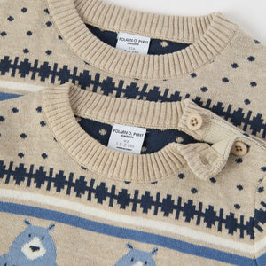 Beige Nordic Animal Kids Jumper from the Polarn O. Pyret kidswear collection. Nordic kids clothes made from sustainable sources.