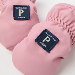 Pink Shell Fleece Lined Baby Mittens from the Polarn O. Pyret kidswear collection. Quality kids clothing made to last.