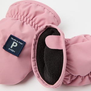 Pink Shell Fleece Lined Baby Mittens from the Polarn O. Pyret kidswear collection. Quality kids clothing made to last.