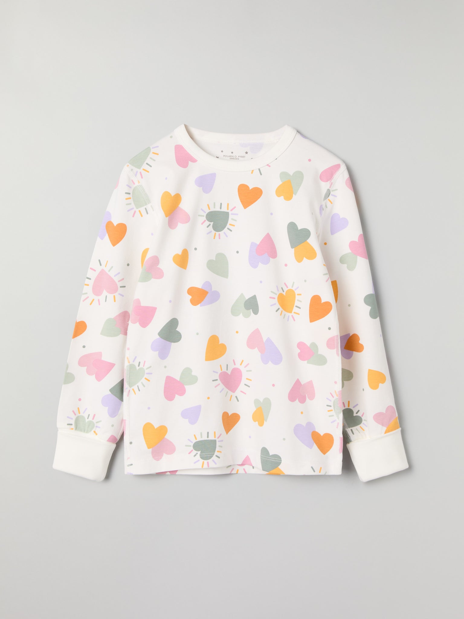 Heart Print Kids Pyjamas from Polarn O. Pyret kidswear. Clothes made using sustainably sourced materials.