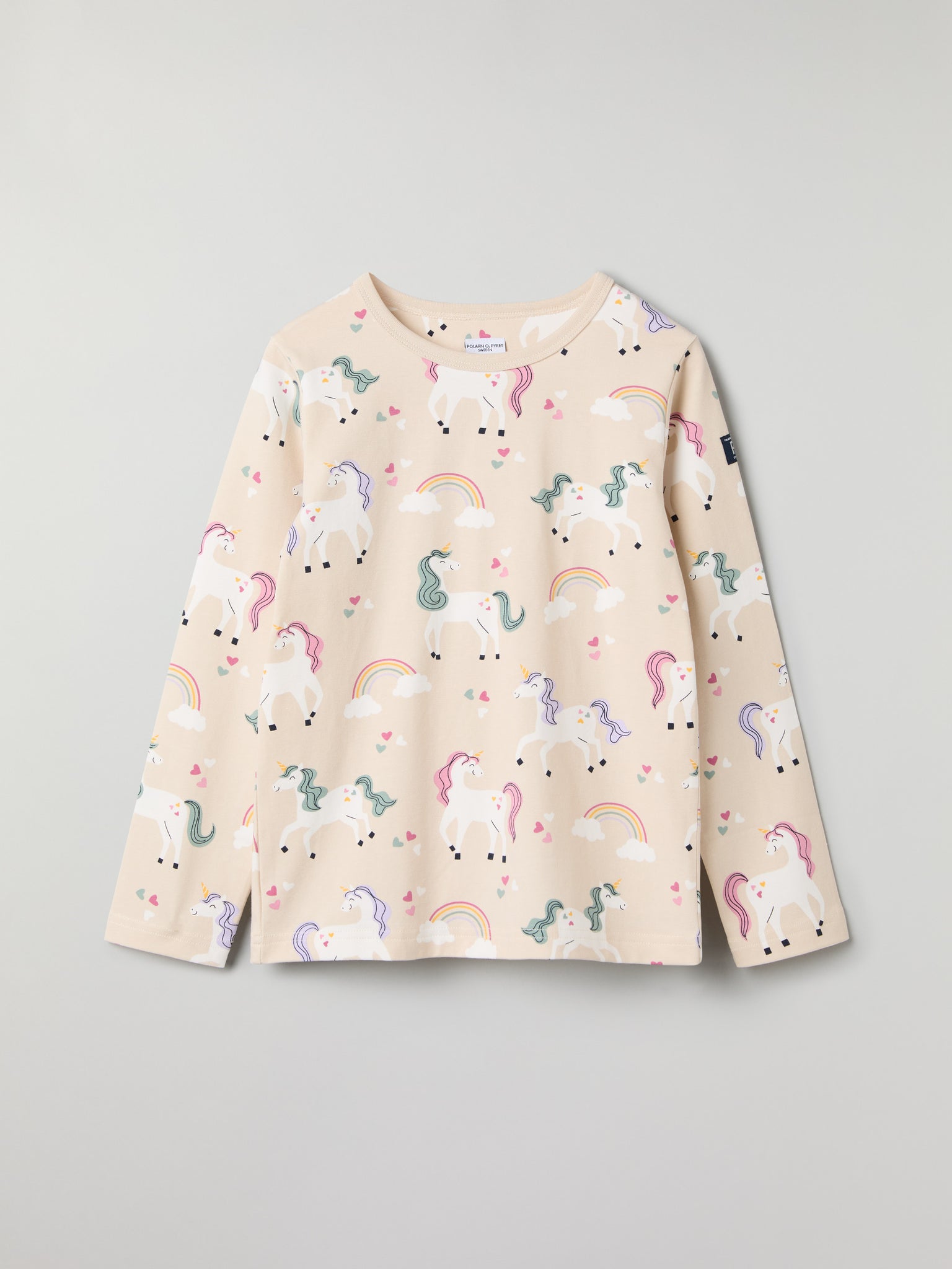 Unicorn Print Kids Top from Polarn O. Pyret kidswear. Nordic kids clothes made from sustainable sources.