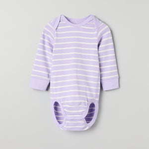 Organic Cotton Striped Baby Bodysuit from the Polarn O. Pyret baby collection. Clothes made using sustainably sourced materials.