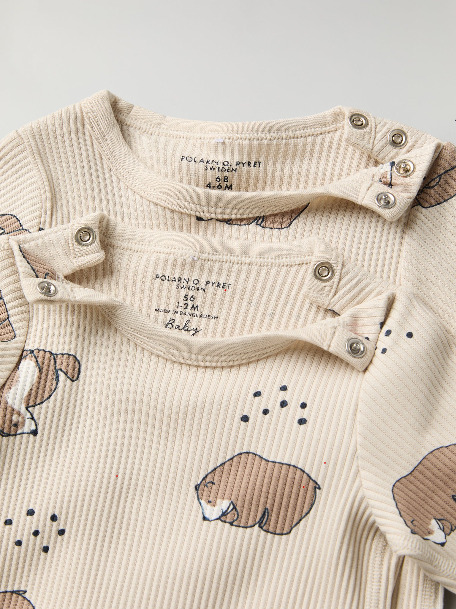 Bear Print Ribbed Babygrow from the Polarn O. Pyret baby collection. Nordic kids clothes made from sustainable sources.