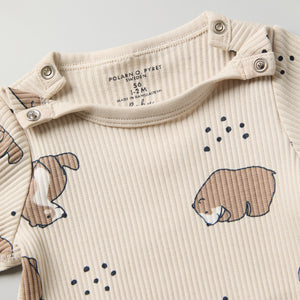 Bear Print Ribbed Babygrow from the Polarn O. Pyret baby collection. Nordic kids clothes made from sustainable sources.