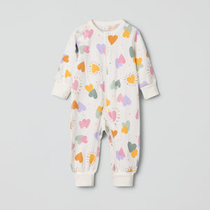 Heart Print Baby Sleepsuit from the Polarn O. Pyret baby collection. Ethically produced kids clothing.