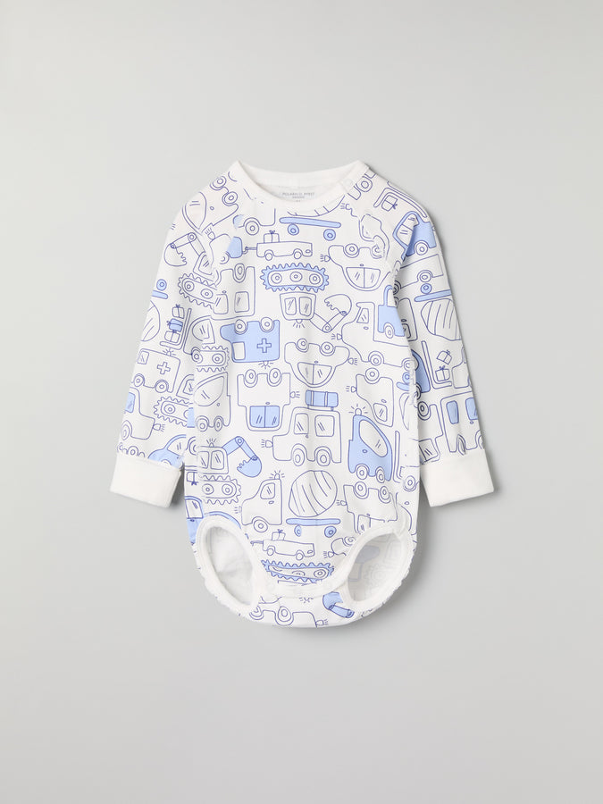 Transport Print Babygrow from the Polarn O. Pyret baby collection. Ethically produced kids clothing.