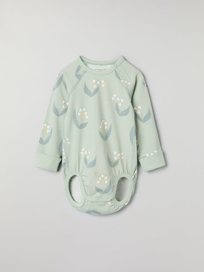 Lily Print Wraparound Babygrow from the Polarn O. Pyret baby collection. Nordic kids clothes made from sustainable sources.