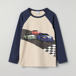 Car Print Kids Top from Polarn O. Pyret kidswear. Nordic kids clothes made from sustainable sources.