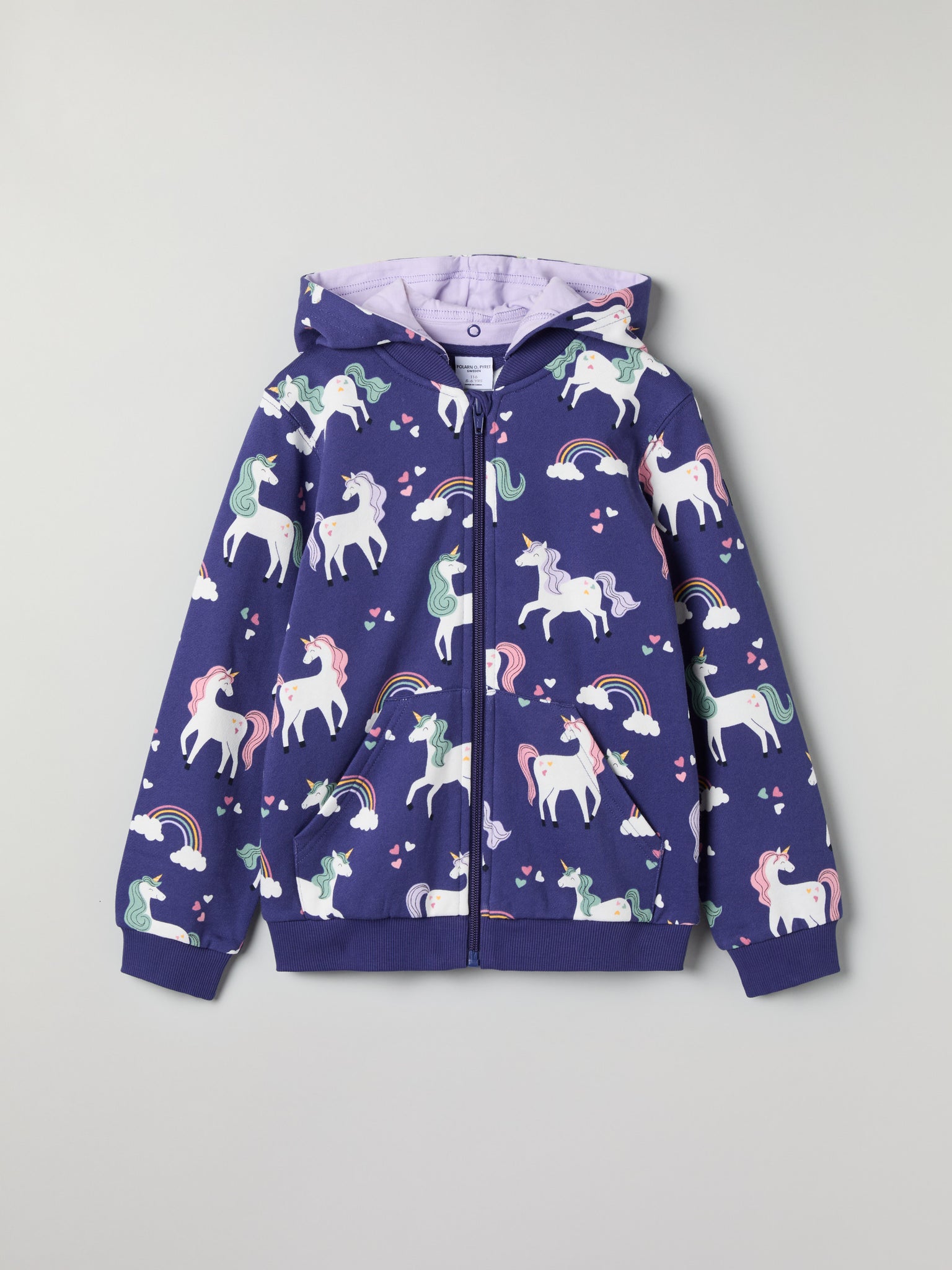 Unicorn Print Kids Hoodie from Polarn O. Pyret kidswear. Nordic kids clothes made from sustainable sources.