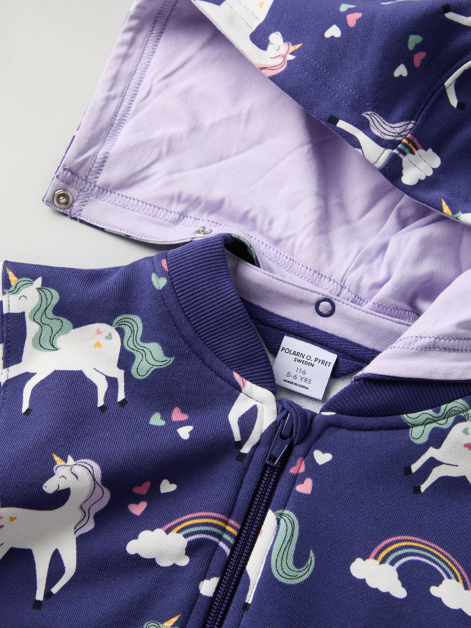 Unicorn Print Kids Hoodie from Polarn O. Pyret kidswear. Nordic kids clothes made from sustainable sources.