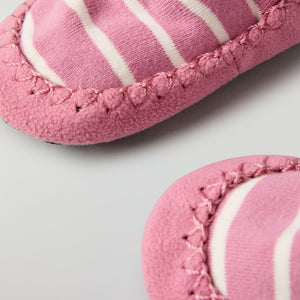 Pink Striped Kids Moccasins from Polarn O. Pyret kidswear. Clothes made using sustainably sourced materials.