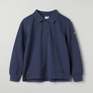 Blue Long Sleeve Polo Top from Polarn O. Pyret kidswear. Ethically produced kids clothing.