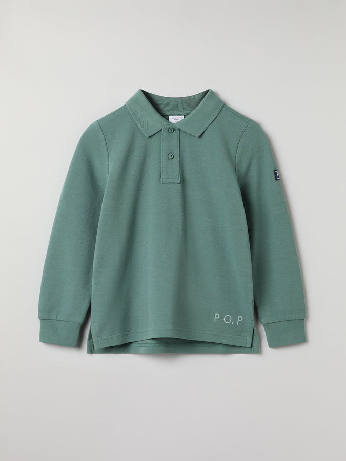 Green Long Sleeve Polo Top from Polarn O. Pyret kidswear. Clothes made using sustainably sourced materials.