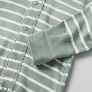 Green Striped Baby Romper from the Polarn O. Pyret baby collection. Clothes made using sustainably sourced materials.