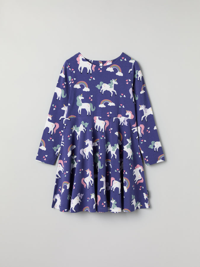 Unicorn Print Kids Dress from Polarn O. Pyret kidswear. Clothes made using sustainably sourced materials.