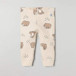 Ribbed Bear Print Baby Leggings from the Polarn O. Pyret baby collection. Clothes made using sustainably sourced materials.