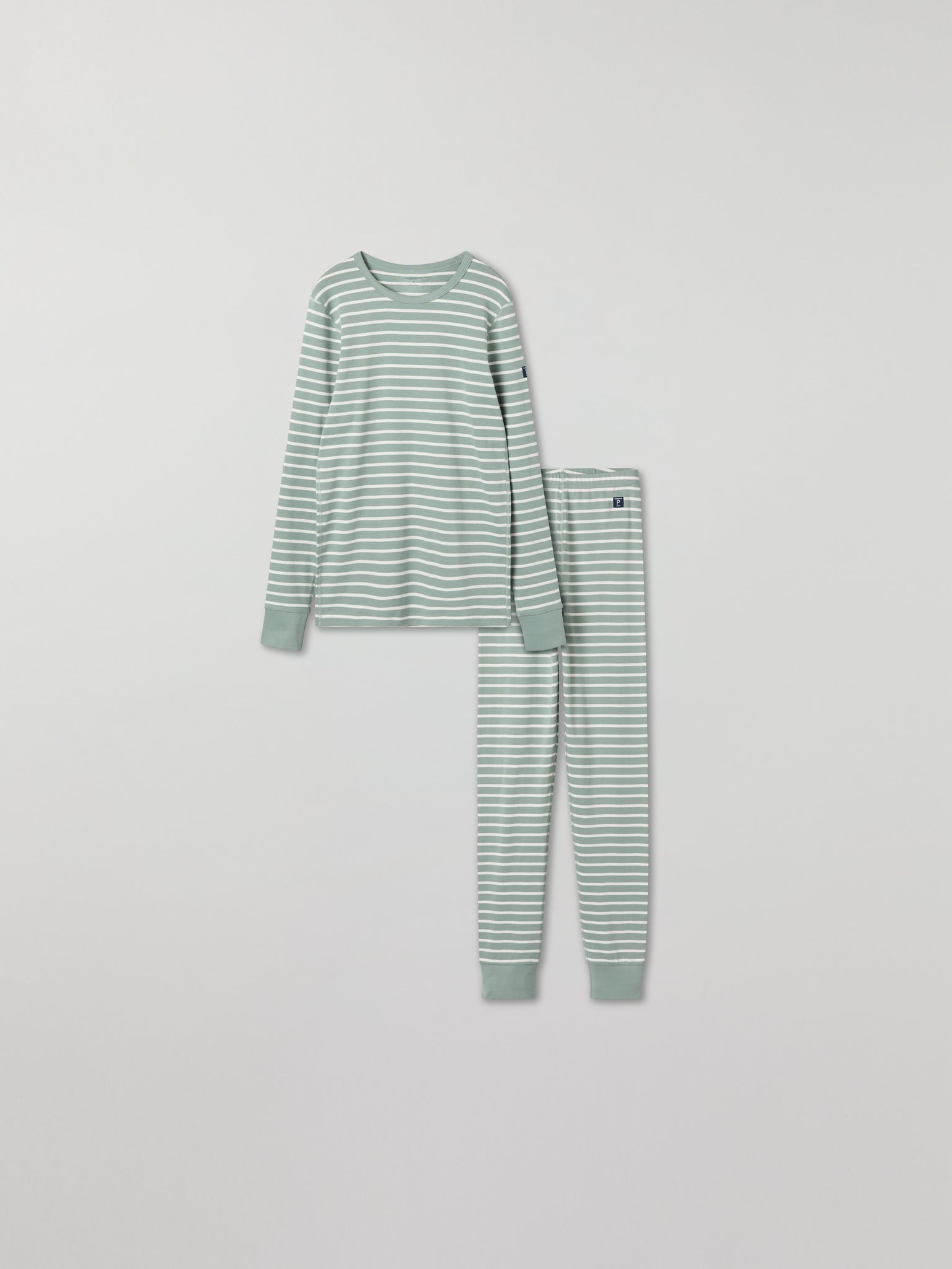 Green Striped Adult Pyjamas from Polarn O. Pyret kidswear. Clothes made using sustainably sourced materials.